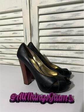 Colin Stuart Black Leather Peep Toe High Heel Pumps 8